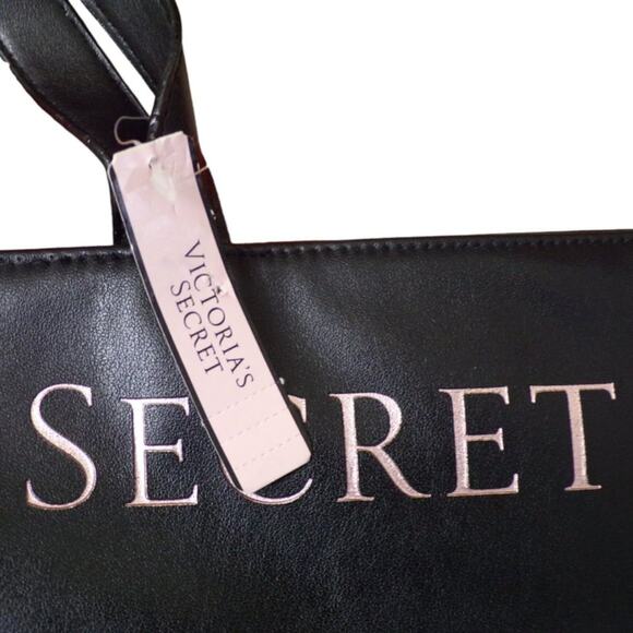 Victoria's Secret Black Faux Leather Fringe Tote Bag NWT - Picture 4 of 5